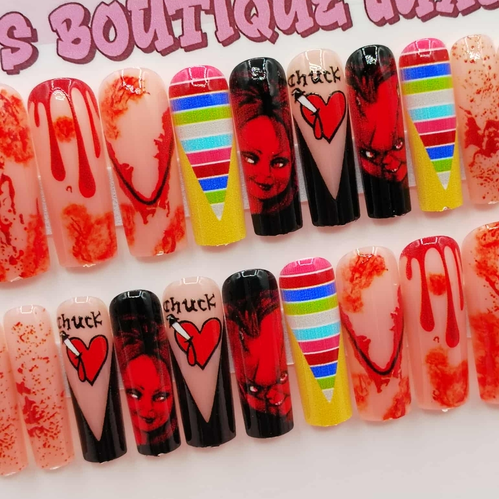 Colorful Horror-Themed Press-On Nails